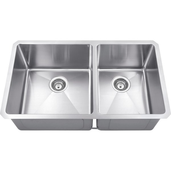 Hardware Resources 32" Lx19" Wx10" D Undermount 16 Gauge Handmade Stainless Steel 60/40 Double Bowl Sink HMS260L